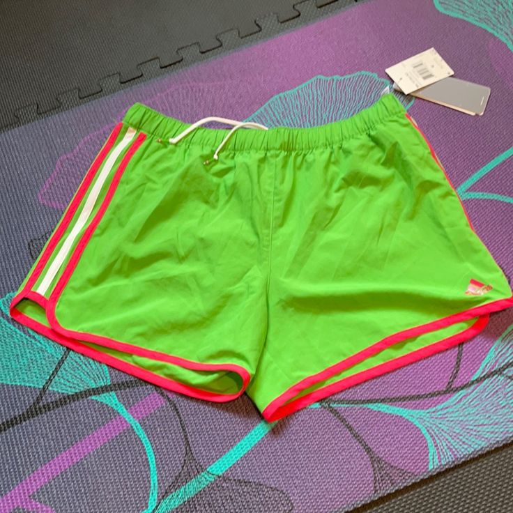 Intense Green And Fresh Pink Excellent Condition Women’s Running Adidas Climalite Has Underwear Lining Inside Tie Waistband Adidas Summer Activewear With Built-in Shorts, Adidas Activewear With Built-in Shorts For Summer, Green Running Shorts For Summer, Green Athletic Shorts For Summer Running, Green Athletic Shorts For Sports In Spring, Green Athletic Shorts For Spring Sports, Spring Green Athletic Shorts For Sports, Adidas Summer Sportswear, Green Athletic Shorts For Spring Workout