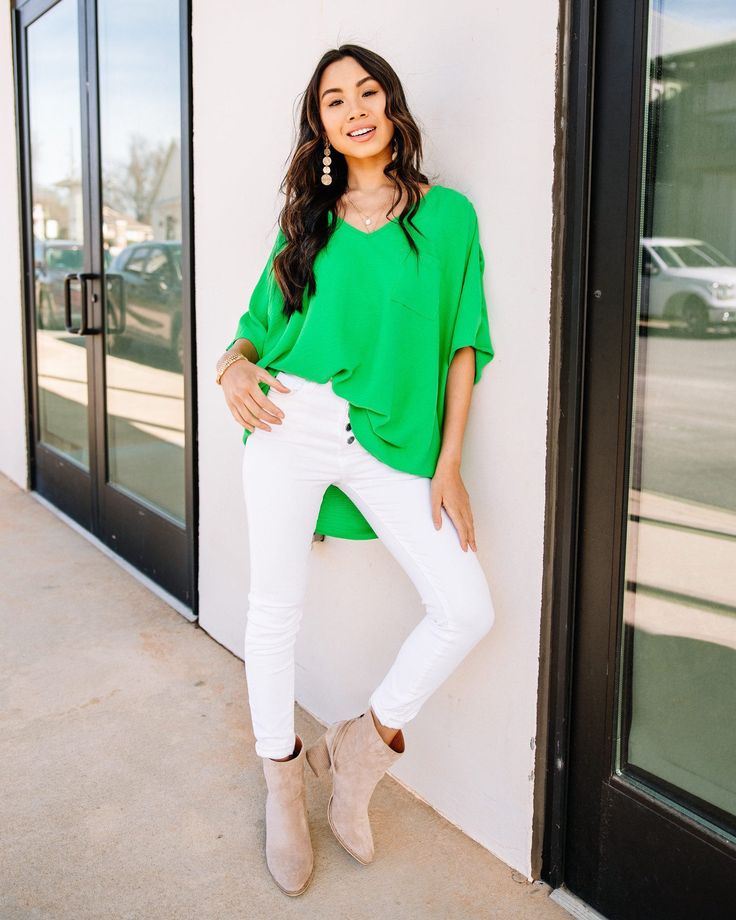 Under $30 and the perfect transition top? Shop now! PS- it also comes in FOUR other colors! 😍 Couldn't Be Better Bright Green Top Trendy & Affordable Clothing || Live With Purpose 💕 Dress With Confidence || Text MINT to 90243 for 15% off Summer Rayon V-neck Tops, Trendy V-neck Top For Vacation, Trendy Oversized V-neck Blouse, Oversized Green V-neck Top, Flowy V-neck Casual Blouse, Versatile Oversized V-neck Blouse, Oversized Versatile V-neck Blouse, Spring Casual Flowy V-neck Top, Rayon V-neck Tops For Day Out