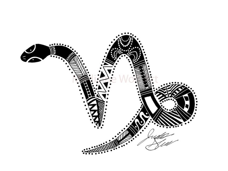 a black and white drawing of a snake with patterns on it's head, in the shape of a letter m