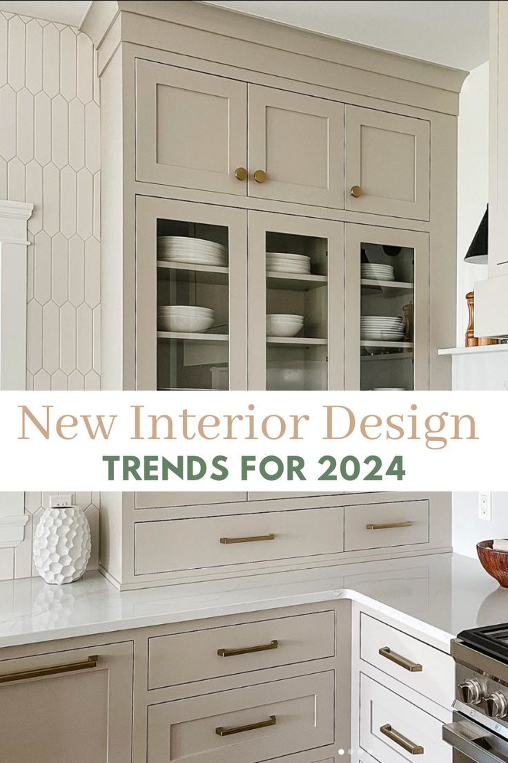 a kitchen with white cabinets and gold trim on the countertops, is featured in new interior design trend for 2021