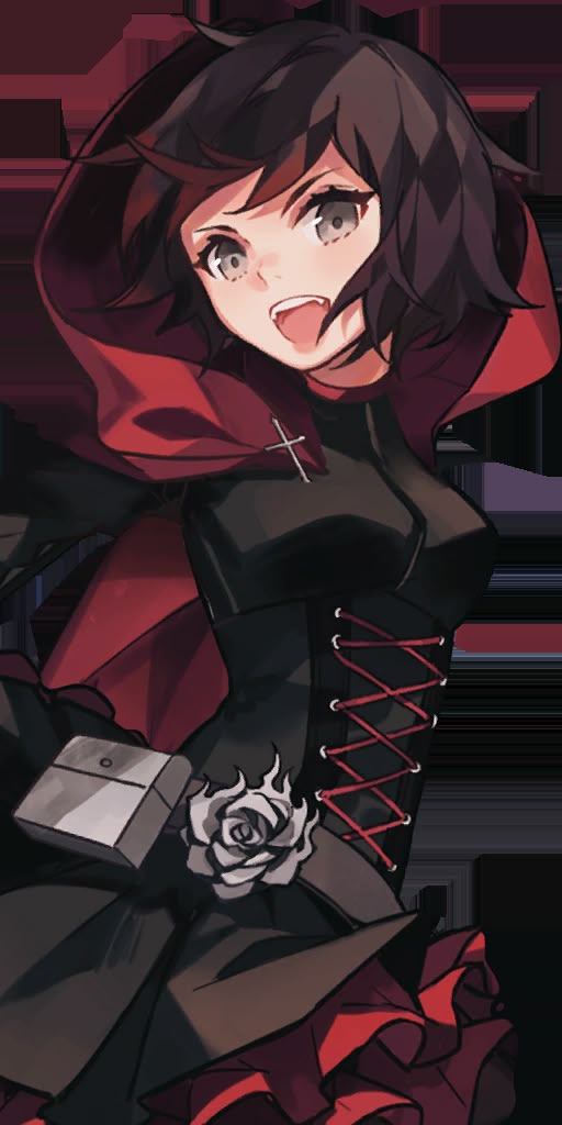 an anime character wearing black and red clothes