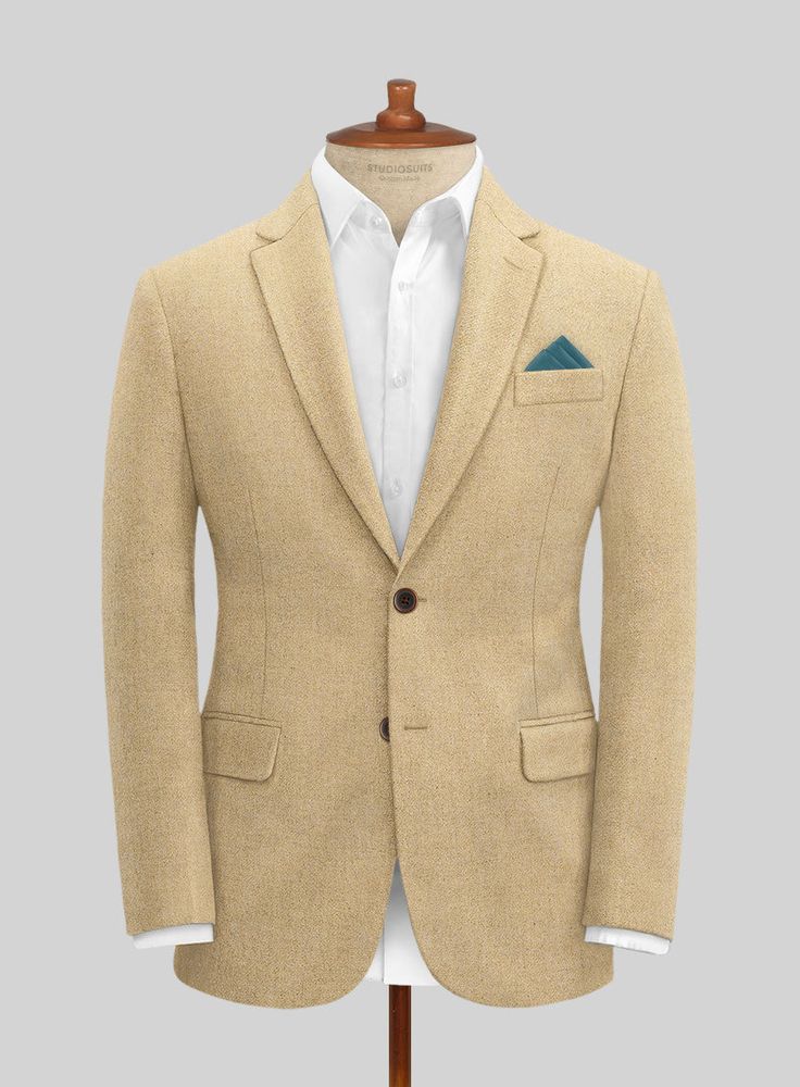 Set new fashion trends when you step out in our Naples Sandcastle Tweed Jacket, designed to be your casual everyday companion. Meticulously crafted from pure wool, this jacket features a solid beige hue that looks incredible, adding to its sophisticated charm. Wear it to formal events and impress your peers and mates with impeccable style.  Look Includes    Naples Sandcastle Tweed  Fabric  Two Button Jacket Style  Notch Lapel   Horn Brown  Buttons  Single Vent  Three Cuff Buttons   
 You can cha Red Tuxedo, Herringbone Tweed Jacket, Herringbone Suit, Tweed Pants, Tweed Suit, Solid Beige, Black Herringbone, Linen Suits, Herringbone Tweed