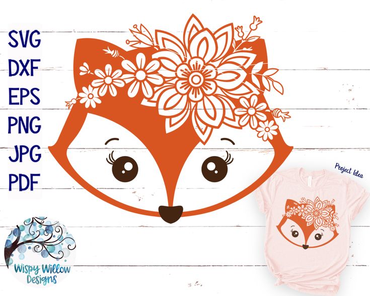 an image of a fox with flowers on it's head and the words svg dxf epss png