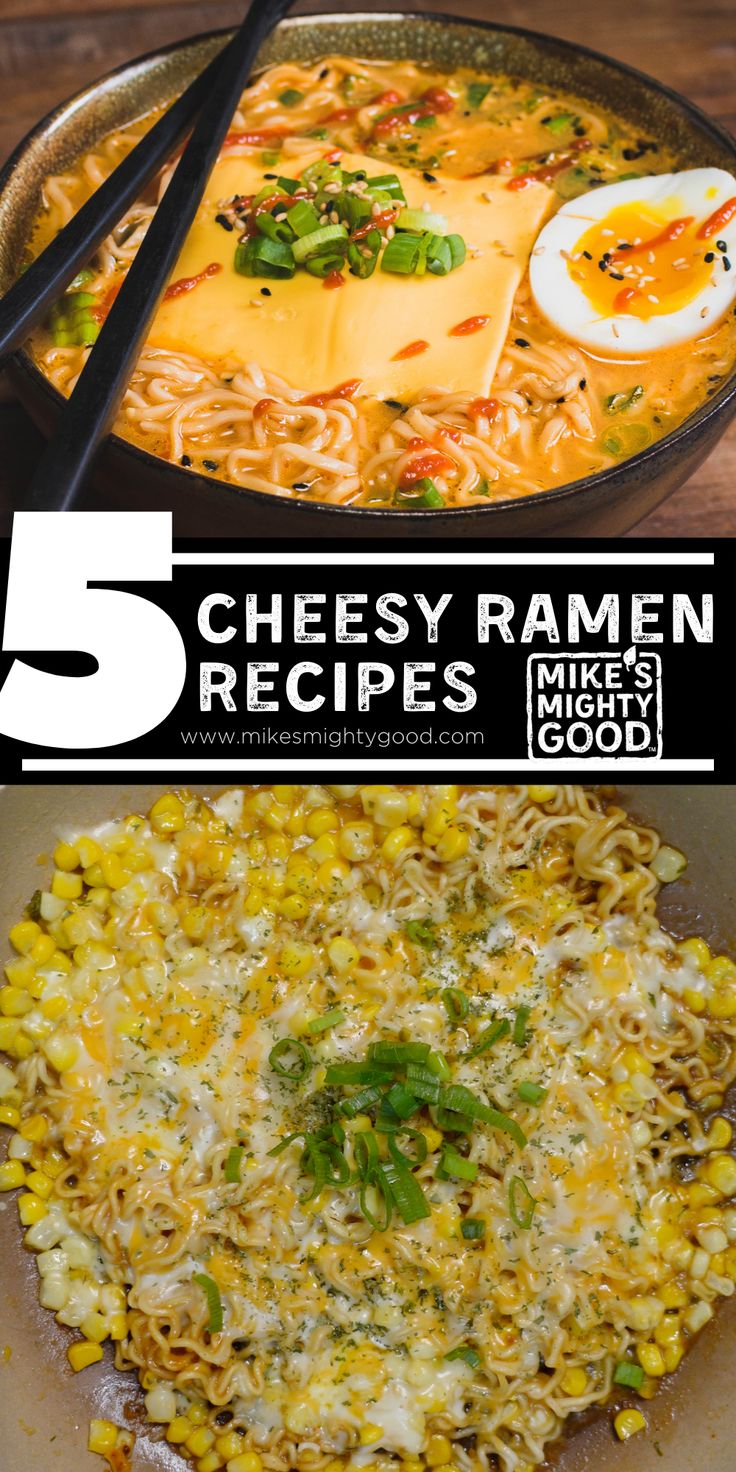 five cheesy ramen dishes with text overlay