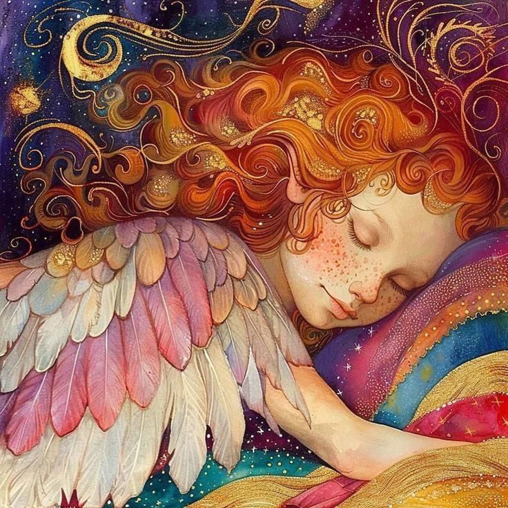 a painting of an angel sleeping with her eyes closed