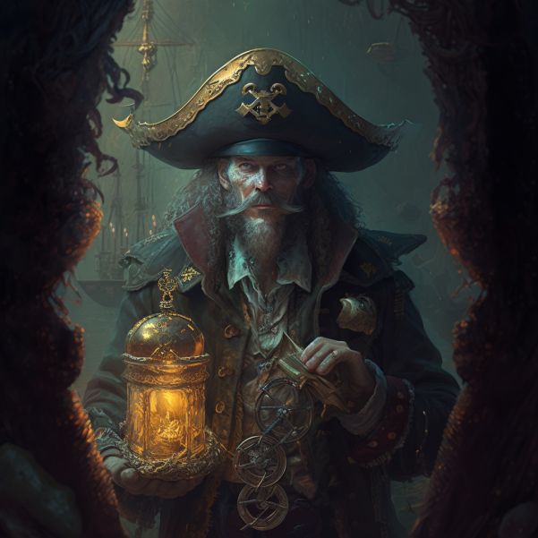 a pirate holding a lantern in his hand