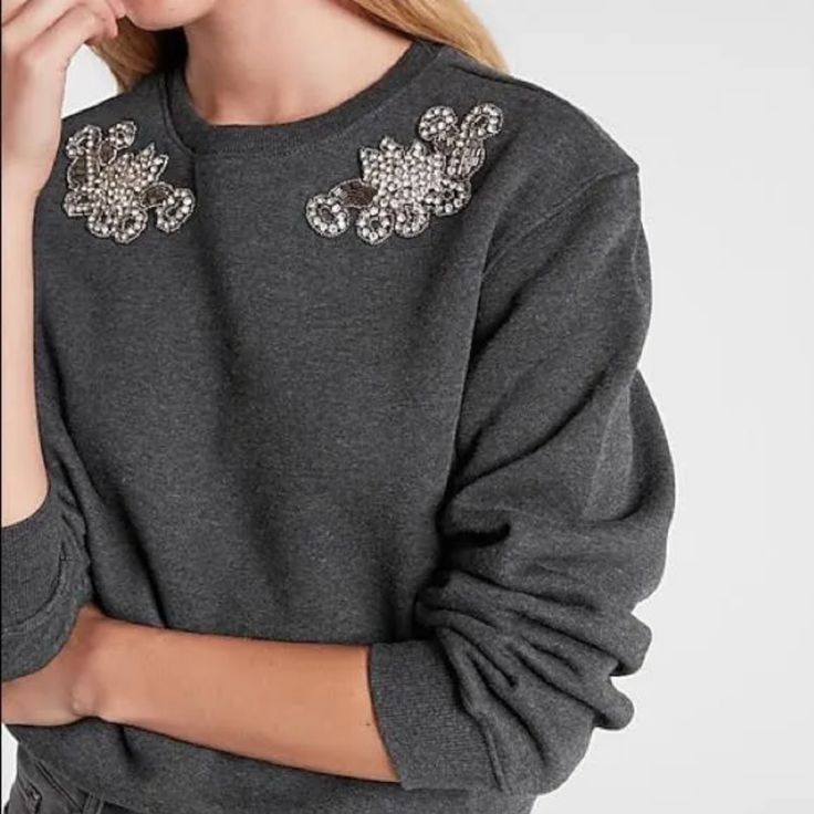 Brand New With Tags! Embellished Casual Sweatshirt For Fall, Embellished Casual Fall Sweatshirt, Casual Embellished Fall Sweatshirt, Casual Embellished Long Sleeve Sweatshirt, Casual Long Sleeve Embellished Sweatshirt, Casual Embellished Fall Tops, Casual Embellished Tops For Fall, Embellished Sweater Diy, Sweater Diy