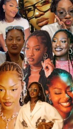 collage of black women with different facial expressions and hair styles, including one woman's face