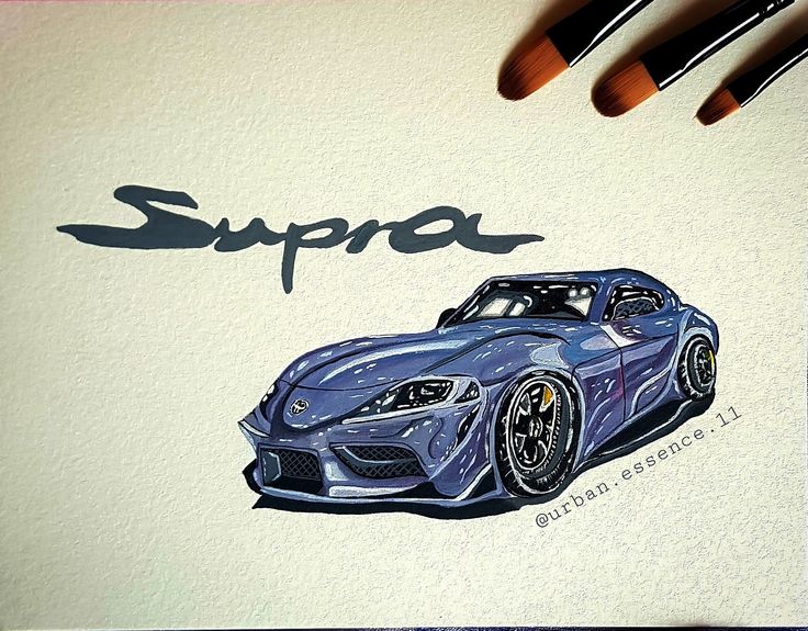 a drawing of a sports car with the word supr on it