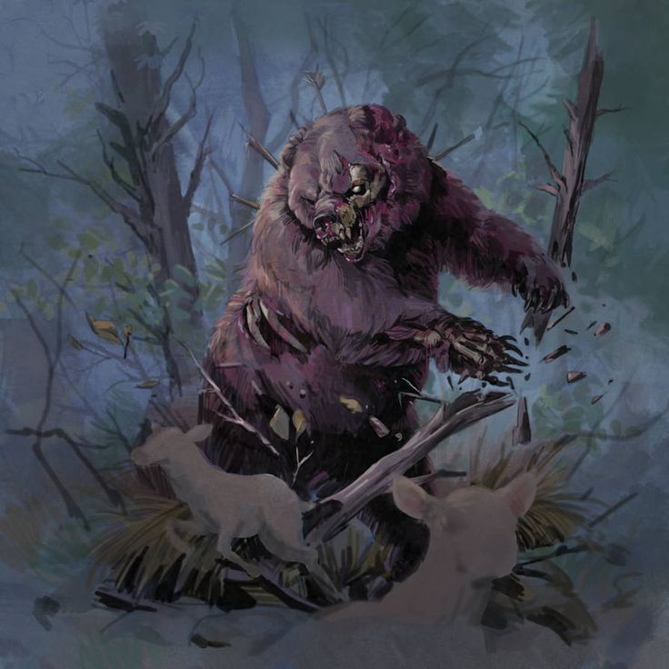 a painting of a big furry bear in the woods