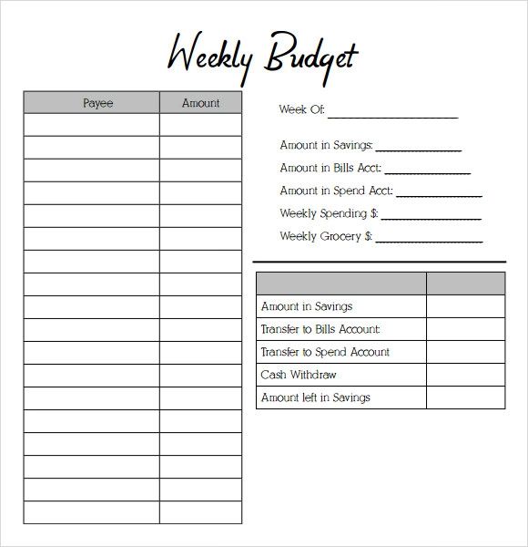 a printable weekly budget sheet is shown in orange and white with an orange border