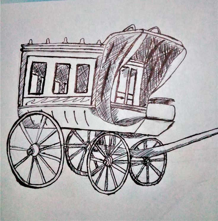 a drawing of a horse drawn carriage