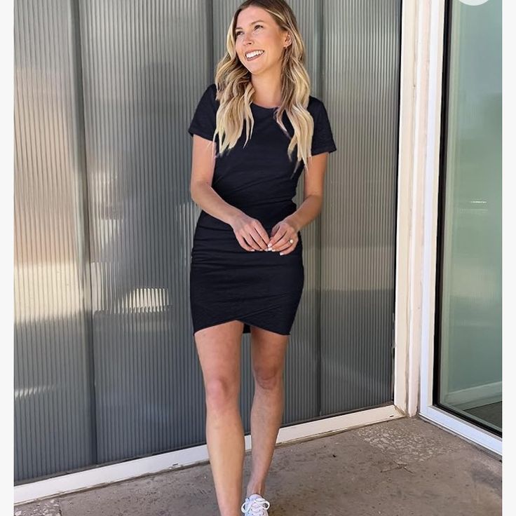 Navy Blue T Shirt Dress Short Sleeve Stretchy Without Being Tight More Details In The Pictures Casual Beach Dresses, Casual Beach Dress, Navy Blue T Shirt, Short Mini Dress, Beach Dresses, Minimalist Outfit, Black Outfit, Date Night Outfit, Beach Outfit