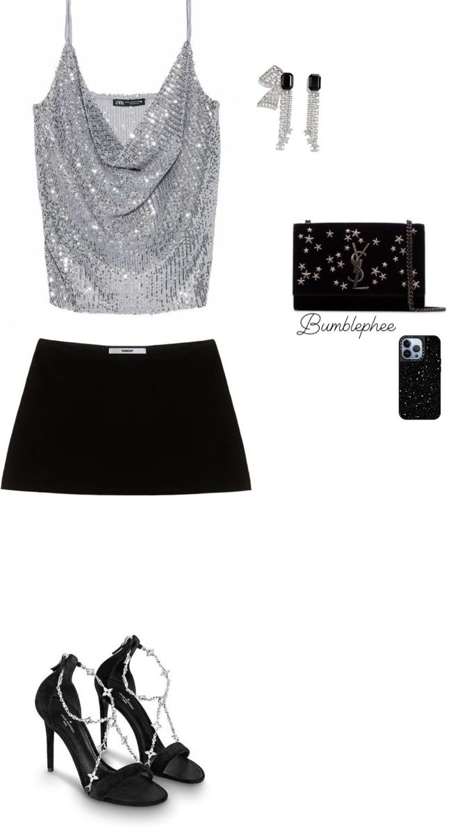 Unreal Outfits, Outfit Nouvel An, Black And White Outfits Party Night, Euphoria Party Outfits, Glitz And Glam Outfit Ideas, Black And Silver Outfit, Glitz And Glam Outfit, Black And Silver Outfits, Night Party Outfit