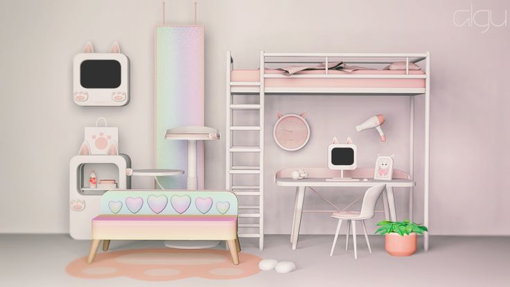 ALGU — algu : lovecat... Sims 4 Loft Bed, Sims 4 Loft, Sims 4 Beds, Decor Buy, Ts4 Cc, Sims Mods, Maxis Match, Sims Cc, Sims 4