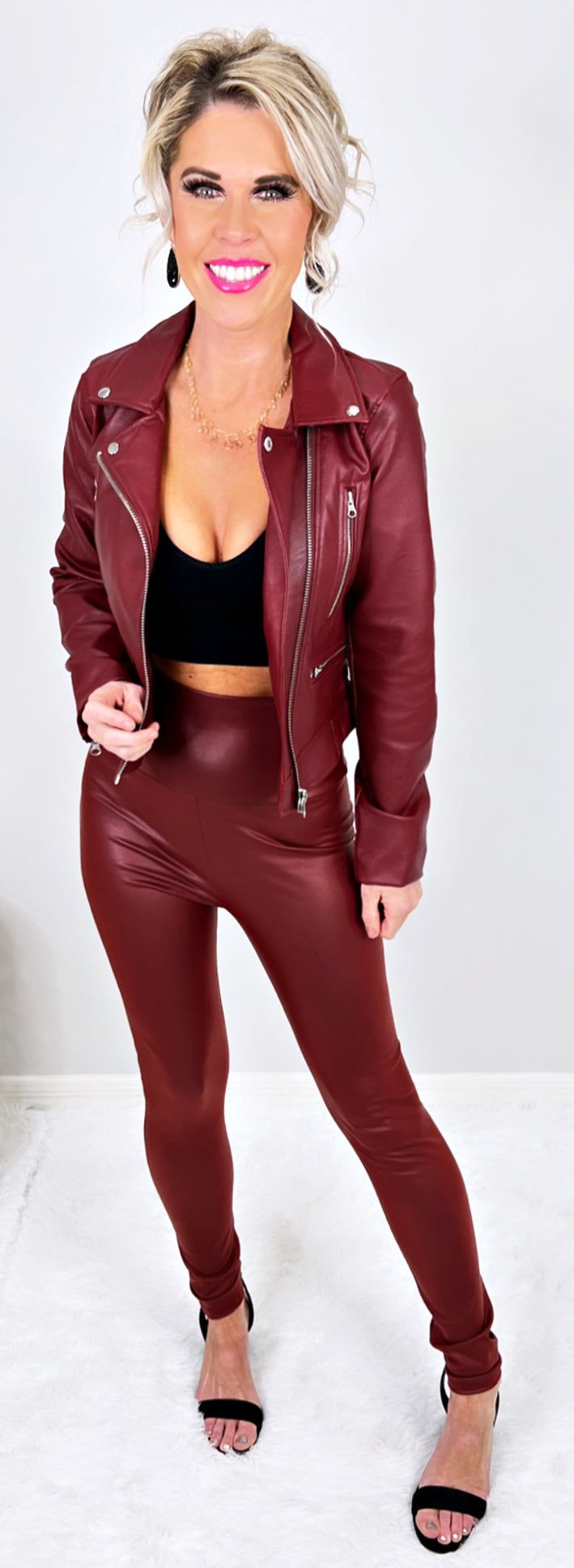 This faux leather jacket adds a little bite to your wardrobe. Made of cruelty-free vegan leather, it's the ultimate cold-weather staple in a rich burgundy hue. Breaking Promises Faux Leather Jacket in Burgundy. Sleek Faux Leather Jacket For Winter, Sleek Faux Leather Winter Jacket, Burgundy Leather Jacket With Zipper For Winter, Burgundy Leather Biker Jacket For Fall, Fitted Burgundy Biker Jacket With Zipper, Fitted Burgundy Biker Jacket With Zipper Closure, Fall Burgundy Biker Jacket With Zipper Closure, Burgundy Leather Jacket With Zipper For Fall, Fall Burgundy Leather Jacket With Zipper Closure