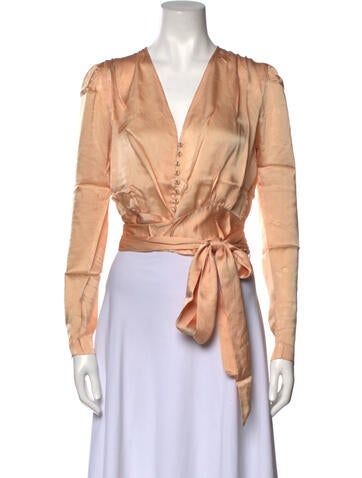 Secret Mission BlouseOrangePleated AccentsLong Sleeve with V-NeckButton Closure at Front Elegant Orange Blouse For Fall, Orange Office Top For Spring, Orange Tops For Office Spring Season, Orange Tops For Office In Spring, Spring Orange Office Tops, Elegant Orange Blouse For Work, Elegant Orange Tops For Fall, Elegant Orange Top For Fall, Fitted Elegant Orange Blouse