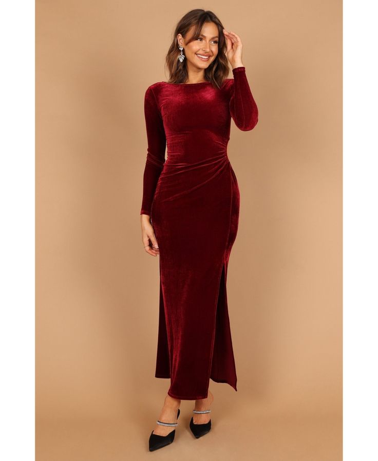 in stock Satin Dresses Long, Satin Dresses Long Sleeve, Fall Wedding Guest Dress, Velvet Maxi Dress, Red Velvet Dress, Velvet Maxi, Resort Dresses, Essential Dress, Usa Dresses