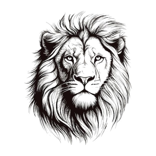 a black and white drawing of a lion's face