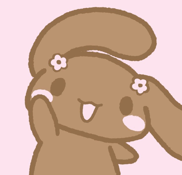 a drawing of a brown bunny with flowers on its head