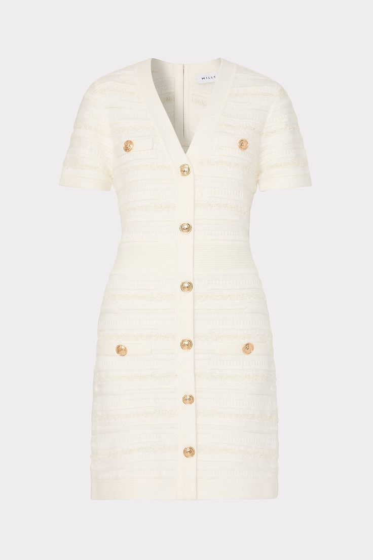 A new take on our classic knit dress, The Kennedy is cut from a textured fabric and is made to fit close to the body. It features a button-up detail on its front placket and is finished with an exposed back zipper to close. Chic Textured Knit Mini Dress, Chic Textured Knit Midi Dress, White Textured Knit Fitted Dress, Elegant Textured Knit Mini Dress, Beige Knit Dress For Work, White Knit Dresses For Work, Classic Cream Dress With Button Closure, Elegant White Textured Knit Dress, Fitted Textured Knit Dress With V-neck