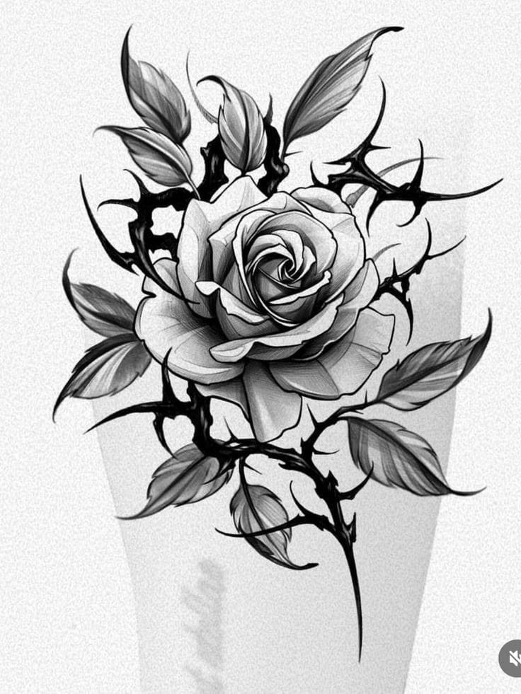 a black and white rose tattoo design on the back of a woman's arm