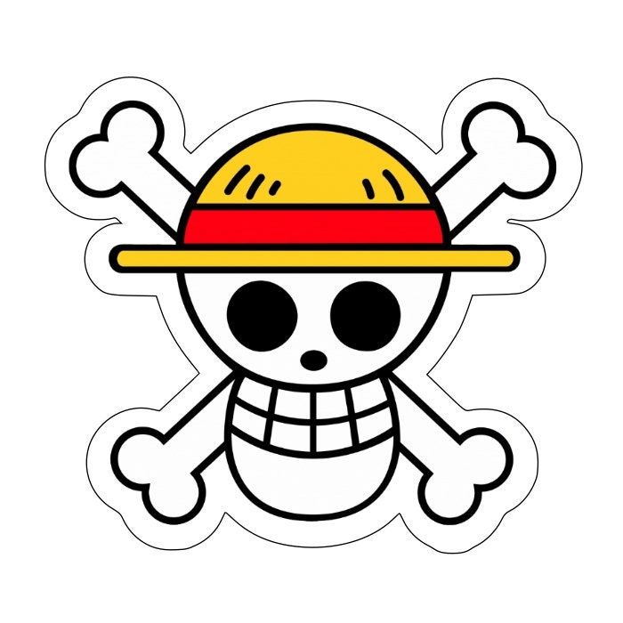 a skull with a hat and bones sticker