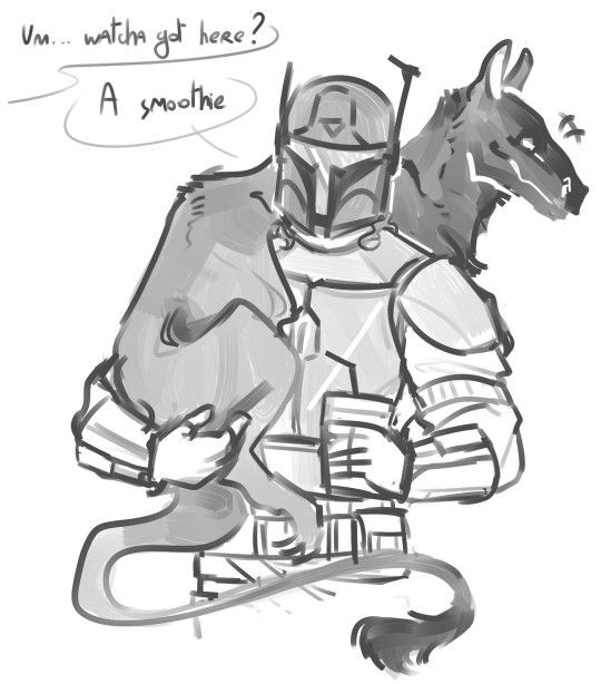 a drawing of a man in armor with a kangaroo on his lap and an animal standing next to him