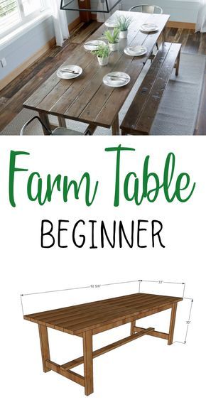 a table with the words farm table beginner on it and an image of a dining room