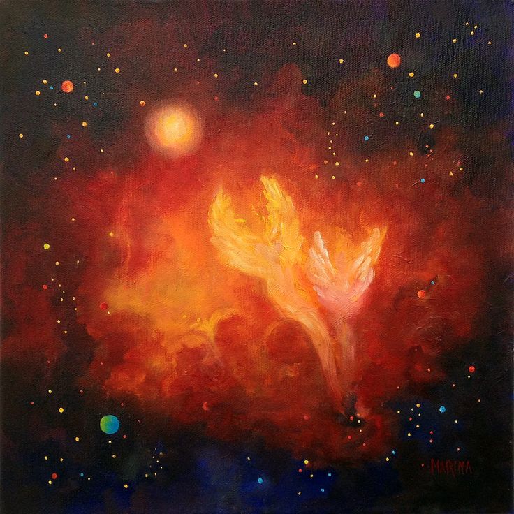 an abstract painting of a flower in the middle of space with bright stars around it