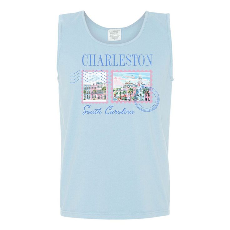 Capture the timeless charm of Charleston, SC, with our 'Charleston Stamp' Tank Top! Crafted for comfort and style, this tank top is a perfect blend of casual elegance and Southern sophistication. Inspired by the iconic symbols of Charleston's rich heritage, the 'Charleston Stamp' design features a vintage-inspired postage stamp motif, showcasing the city's historic landmarks and Southern flair. Summer Crew Neck Tank Top, Casual Pre-shrunk Sleeveless Tank Top, Pre-shrunk Cotton Sleeveless T-shirt, Disney T-shirts & Tank Tops, Historic Landmarks, Long Sleeve Baseball Tee, Iconic Symbols, Matching Sets Outfit, Long Sleeve Kids