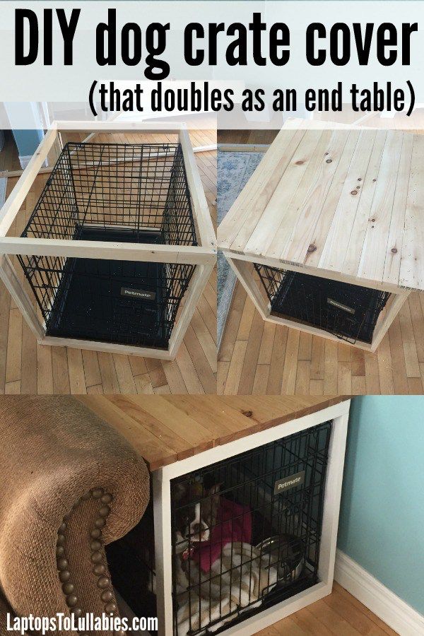 diy dog crate cover that doubles as an end table for the small dogs in their cage