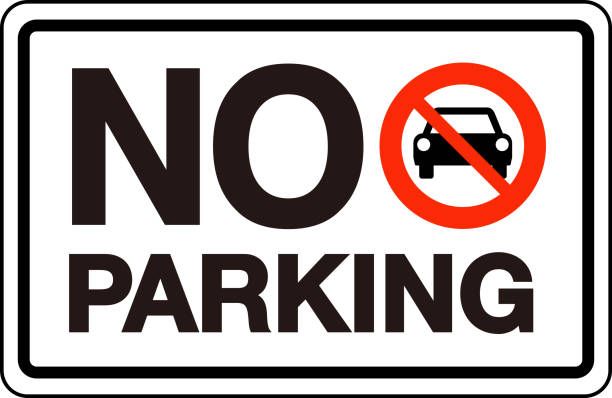 a no parking sign with the words'no parking'in red and black on a white background