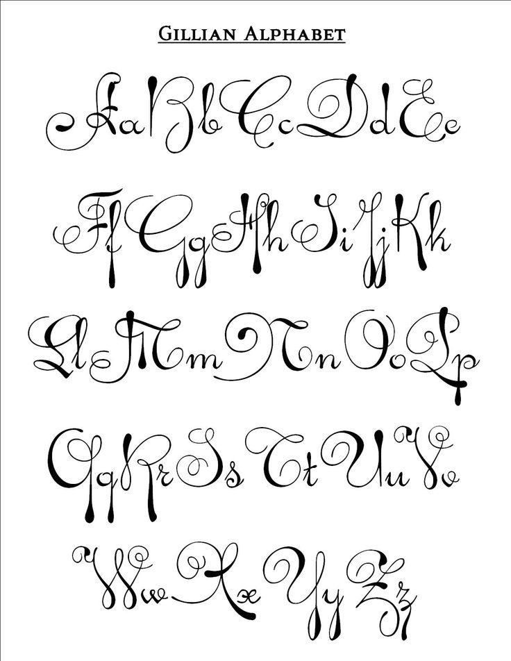 the cursive alphabet is shown in black and white