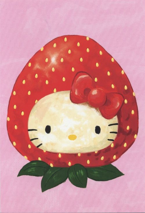 a painting of a hello kitty in a strawberry