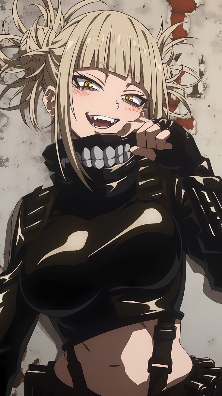 an anime character with blonde hair and black clothes