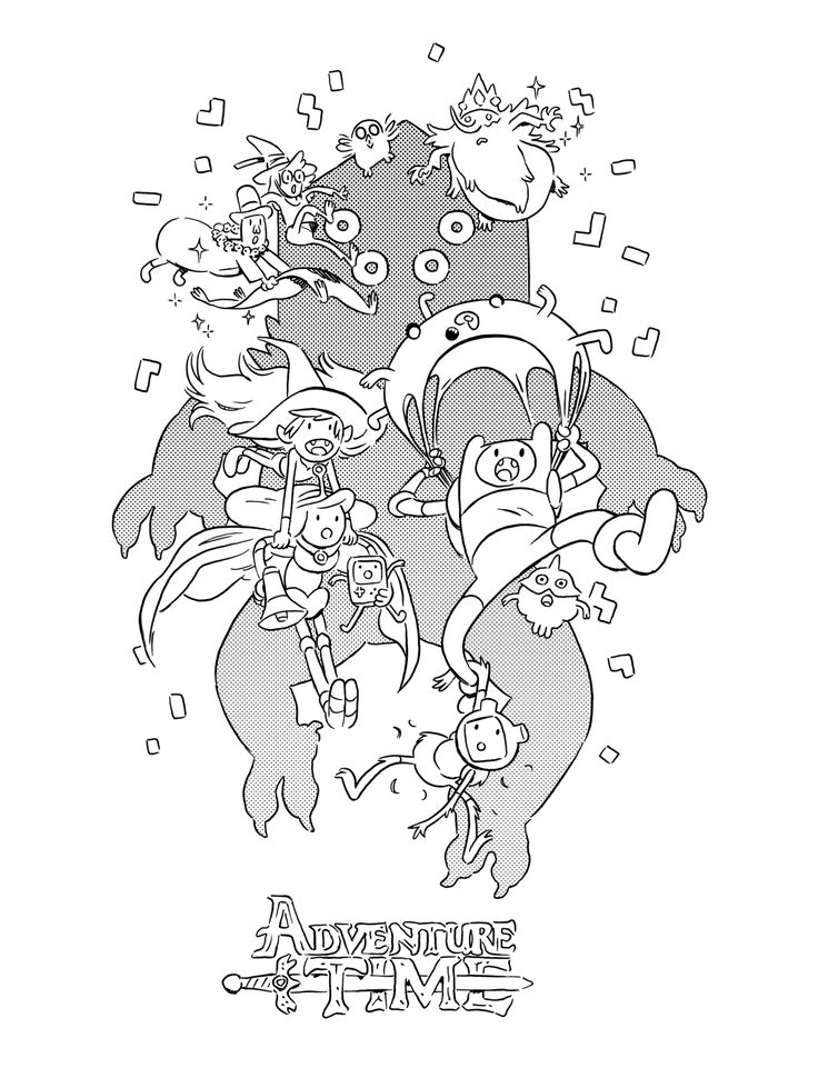 the adventure time coloring page is shown in black and white, with an image of cartoon characters