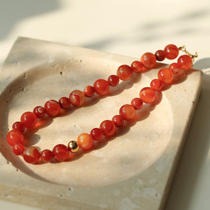 Natural Red Agate Beaded Necklace – floysun Elegant Carnelian Gemstone Bead Jewelry, Elegant Carnelian Jewelry With Natural Stones, Elegant Carnelian Natural Stone Jewelry, Elegant Jewelry With Natural Carnelian Stones, Red Carnelian Beaded Bracelets With Gemstone Beads, Elegant Red Coral Jewelry With 8mm Beads, Elegant Red Agate Necklace, Elegant Orange Agate Necklace, Red Agate Beaded Necklaces With Round Beads