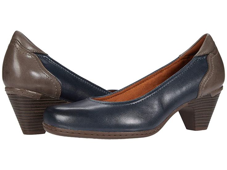 Cobb Hill Adaline Pump - Women's Shoes : Stone Blue : The Cobb Hill Adaline slip-on pump comes in a premium leather upper with a round toe. Soft microfiber lining ensures a breathable feel. Interior cushion pod provides all day comfort. Stacked heel with TR rubber outsole that delivers long-lasting durability. Imported. Measurements: Heel Height: 2 1 2 in Weight: 11 oz Product measurements were taken using size 8.5, width B - Medium. Please note that measurements may vary by size. Weight of foot Spring T-strap Heels For Work, T-strap Heels For Spring Workwear, Leather T-strap Heels With Removable Insole, Leather Heels With Cushioned Footbed And Fitted Design, Leather Heels With Cushioned Footbed, Fitted Leather Heels With Cushioned Footbed, Fall Leather Heels With Cushioned Footbed, Medium Width Leather T-strap Heels, Casual Ankle Strap Heels For Work