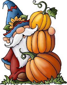 an image of a gnome with pumpkins