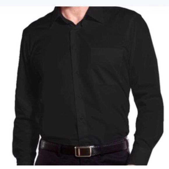 New Black Braveman Slimfit Dress Shirt Still Wrapped In Plastic. Black Button-up Dress Shirt For Formal Occasions, Black Formal Button-up Dress Shirt, Black Long Sleeve Dress Shirt For Business, Black Button-up Dress Shirt For Office, Black Cotton Shirt For Office, Black Long Sleeve Business Tops, Classic Black Shirt With Spread Collar, Black Dress Shirt With Spread Collar For Business, Black Spread Collar Shirt For Office