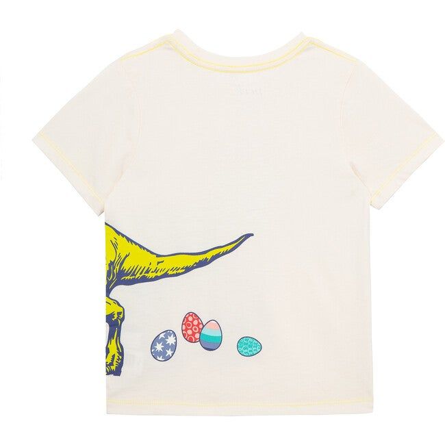 This tee features an epic wrap-around dinosaur graphic, outfitted with some bunny ears and an easter egg basket. Cut in a gender-neutral fit, this cheeky tee is perfect for any kid looking to bring in some positive vibes for springtime. | Peek Kids | Easter Dinosaur T-Shirt, Off-White (Multicolor, Size 8Y) | Maisonette collects the best children’s products from around the world (unlike Zulily, Etsy, The Tot, Farfetch Kids, Childrensalon, Crate and Kids, Kohls, Wayfair, Buy Buy Baby, Nordstroms, Playful White Tops For Easter, Casual Dinosaur Print Tops For Playwear, Casual Tops With Dinosaur Print For Playwear, Fun T-shirt For Playwear In Spring, Cute Dinosaur Print Tops For Spring, Dinosaur Print Short Sleeve Tops For Spring, Short Sleeve Dinosaur Print Tops For Spring, Playful Short Sleeve Tops For Easter, Short Sleeve Tops With Dinosaur Print For Spring