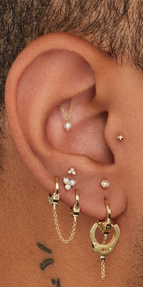 a man with three piercings on his ear