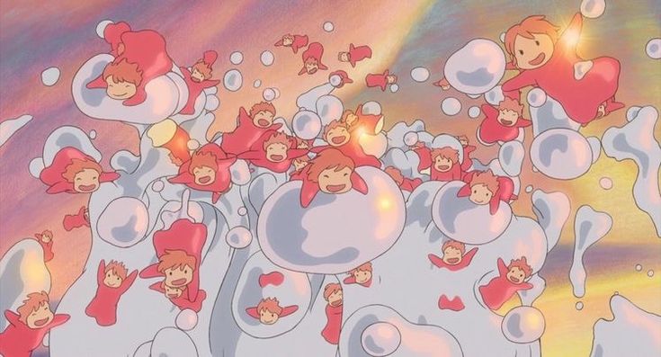 there are many cartoon bears in the sky with bubbles and snow flakes on them