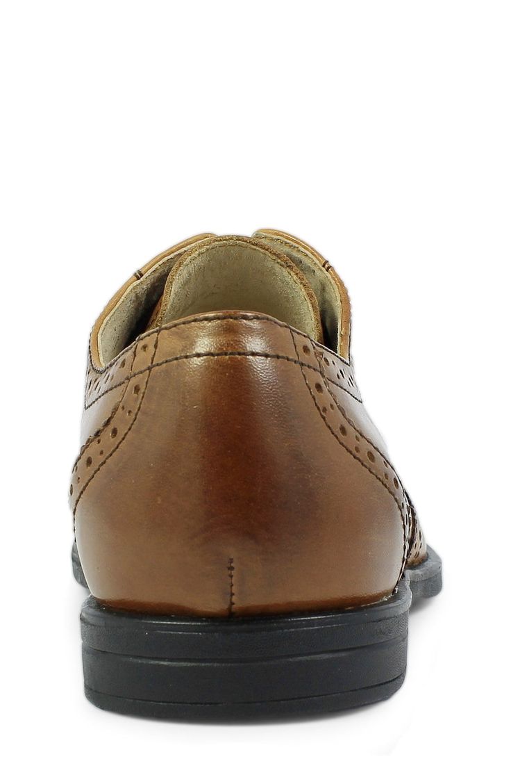 A dashing bicycle-toe wingtip oxford is beautifully pieced from burnished leather and fitted with a comfortable cushioned footbed. Style Name:Florsheim 'Reveal' Wingtip Oxford (Toddler, Little Kid & Big Kid). Style Number: 5037867. Semi-formal Cognac Oxfords With Brogue Detailing, Fitted Brown Oxfords With Rubber Sole, Classic Oxfords With Leather Lining, Fitted Goodyear Welt Wingtip Leather Shoes, Fitted Wingtip Leather Shoes With Goodyear Welt, Classic Brown Plain Toe Oxfords, Fitted Leather Wingtip Dress Shoes, Cognac Wingtip Oxfords For Business Casual, Cognac Wingtip Oxfords For Semi-formal Occasions