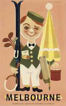 an advertisement for melbourne, australia featuring a boy in uniform and holding a tennis racket