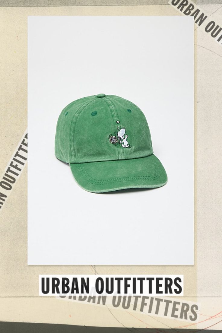 Washed cotton paneled dad cap topped with a Snoopy icon at the front. Fitted with an adjustable strap closure and a curved brim. Features Snoopy motif dad hat Paneled construction Adjustable closure Content + Care 100% Cotton Spot clean Imported Size Circumference: Adjustable | Snoopy Tennis Washed Dad Hat in Green, Men's at Urban Outfitters Casual 5-panel Dad Hat For Baseball Season, Casual 5-panel Baseball Cap For Baseball Season, Casual Spring Hats With Logo Patch, Casual Dad Hat, 5-panel, One Size Fits Most, Retro Adjustable Dad Hat With Curved Visor, Retro Cotton Dad Hat With Curved Bill, Casual Snapback Hat With Logo Patch And Curved Brim, Casual Baseball Cap With Logo Patch, Retro Green Baseball Cap With Curved Bill