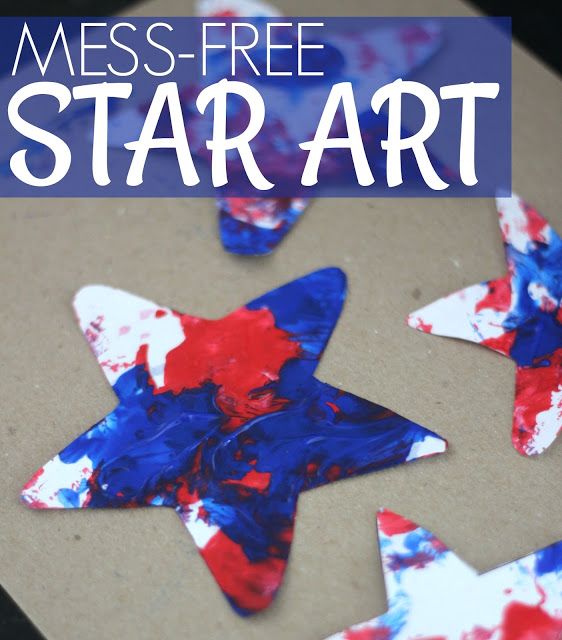 red, white and blue paper stars with text overlay that reads mess - free star art