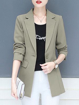 Slim Fit Blazer Women, Elegant Long Spring Blazer, Fitted Full-length Office Blazer, Elegant Full-length Blazer For Office, Korean Blazers For Women, Casual Long-sleeve Blazer With Hidden Buttons, Plain Blazer, Cheap Fashion Dresses, Jeans And Converse