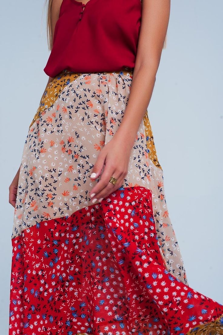 Red Cami, Floral Meadow, Midi Skirt Pattern, Floral Midi Skirt, Different Colours, Pants Pattern, Women Skirts Midi, Black Skinnies, Red Floral